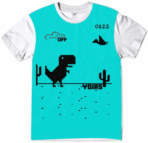 Camiseta Chrome Dino Game Jogo Google Internet Blue Branca